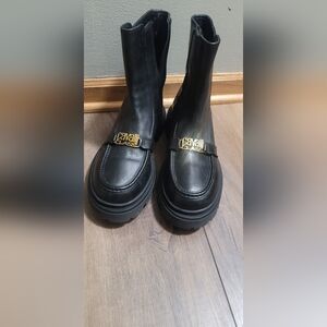 Roberto Cavalli Cortina Classic Black Leather Platform Ankle Boots Size 41